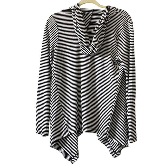 Splendid Long Line Open Cardigan Size Medium Black White hooded Ribbed - Picture 3 of 9